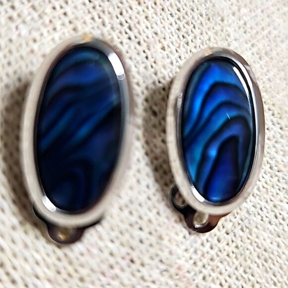 Set of 2 Vintage Blue Millefiori  Bead Dangle Earrings Abalone OOAK - Picture 7 of 10